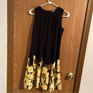 Jones Studio Black and Yellow A-Line Midi Dress
